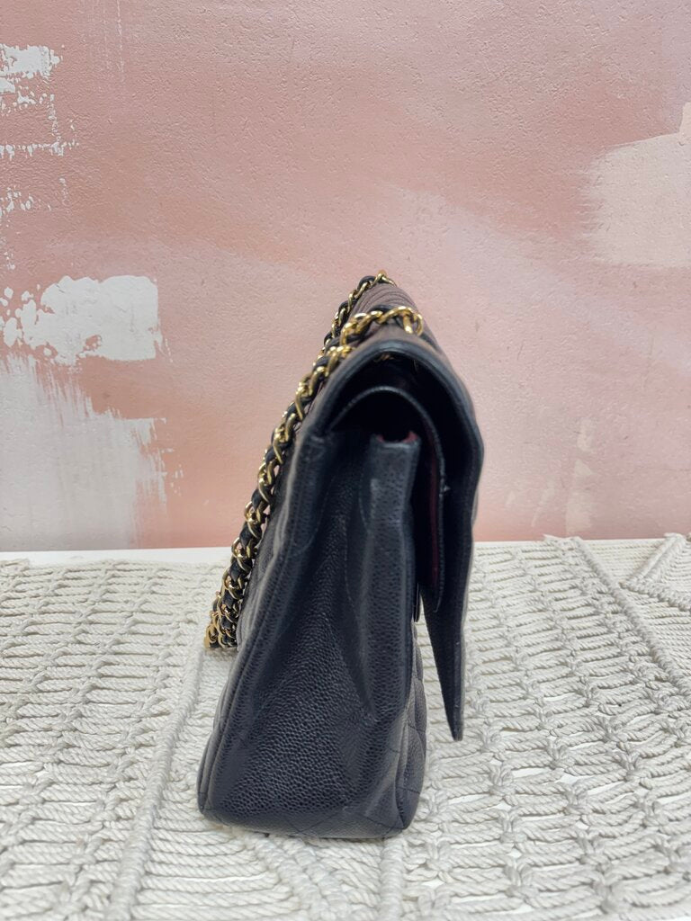 Chanel Black Maxi Double Flap Classic Caviar Shoulder Bag w/Dustbag '10-'11