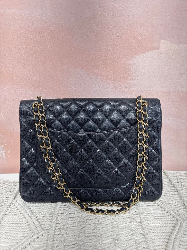 Chanel Black Maxi Double Flap Classic Caviar Shoulder Bag w/Dustbag '10-'11