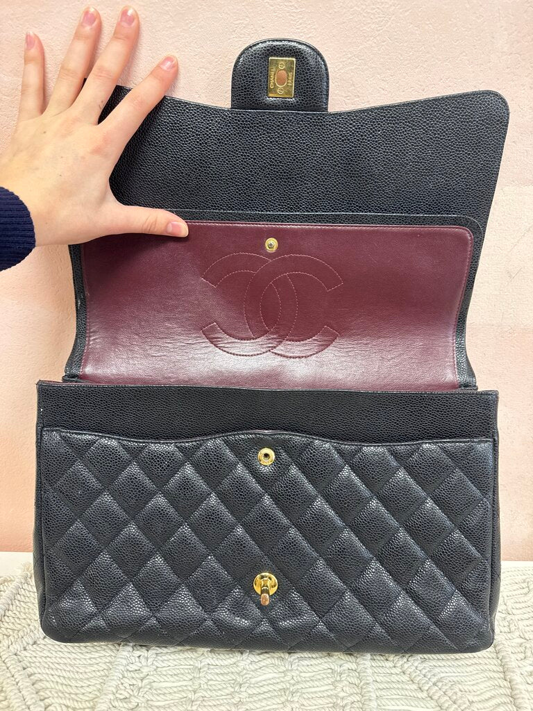 Chanel Black Maxi Double Flap Classic Caviar Shoulder Bag w/Dustbag '10-'11