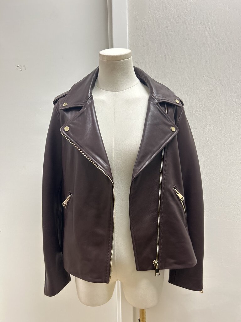 Reiss Raisin Sheep Leather Moto Jacket