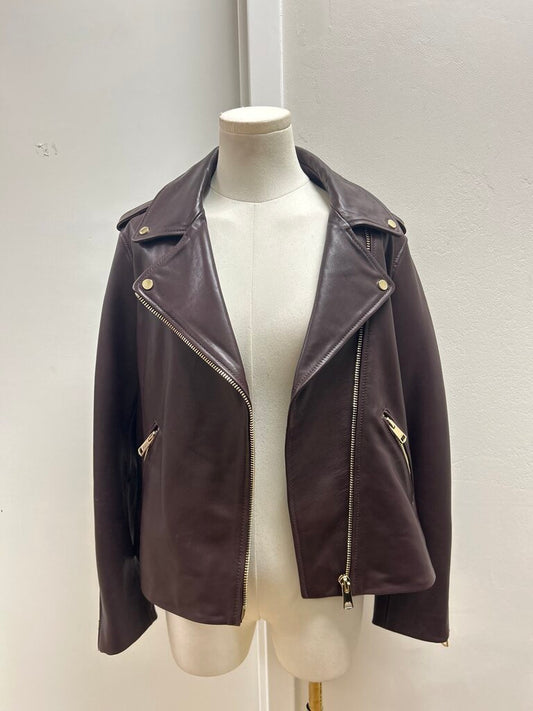 Reiss Raisin Sheep Leather Moto Jacket