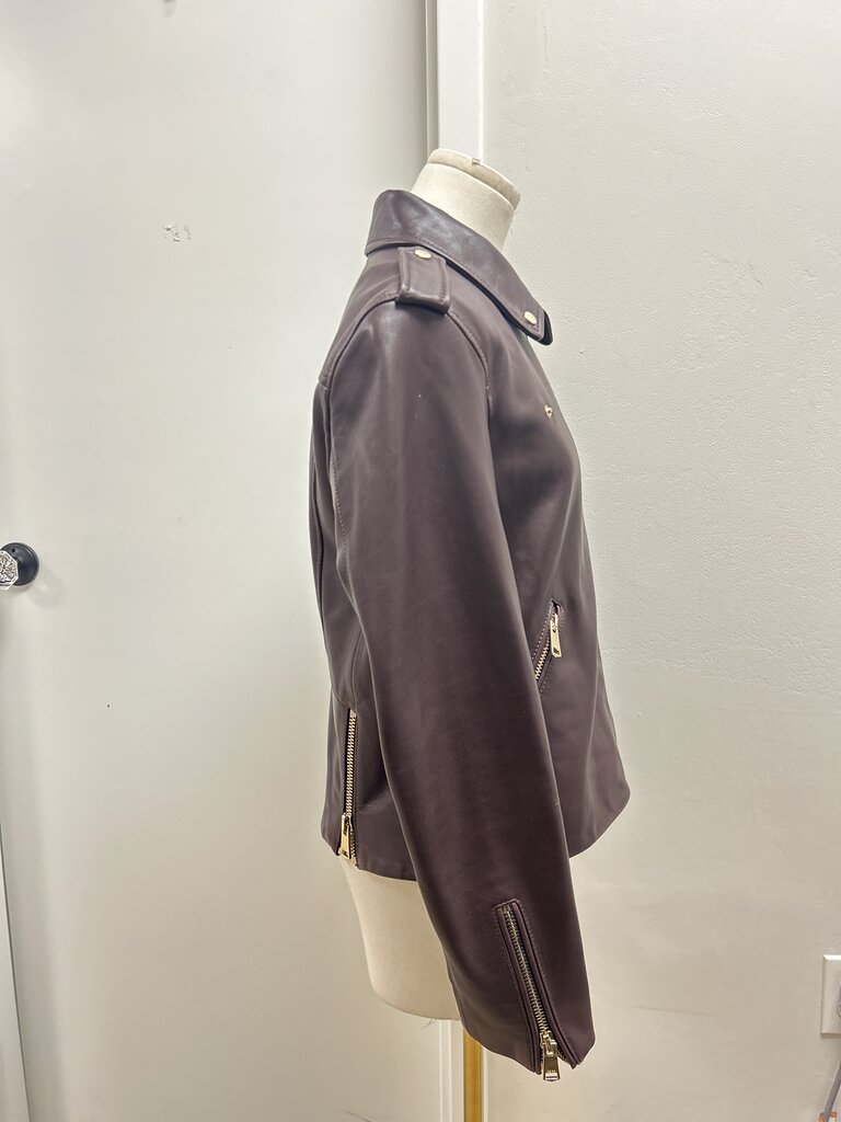 Reiss Raisin Sheep Leather Moto Jacket