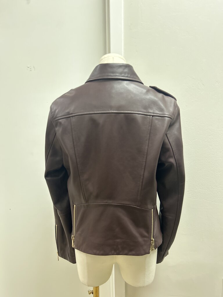 Reiss Raisin Sheep Leather Moto Jacket