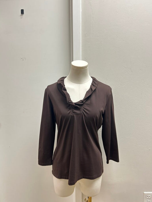 J McLaughlin Brown Ruffle Neck Top