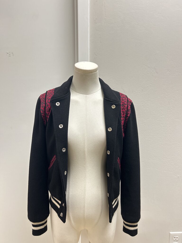 Saint Laurent Black Teddy Leopard Print Bomber Jacket