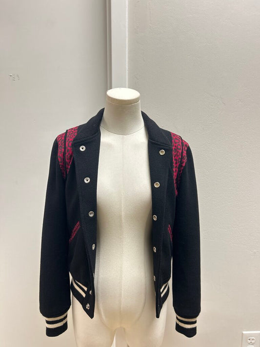 Saint Laurent Black Teddy Leopard Print Bomber Jacket