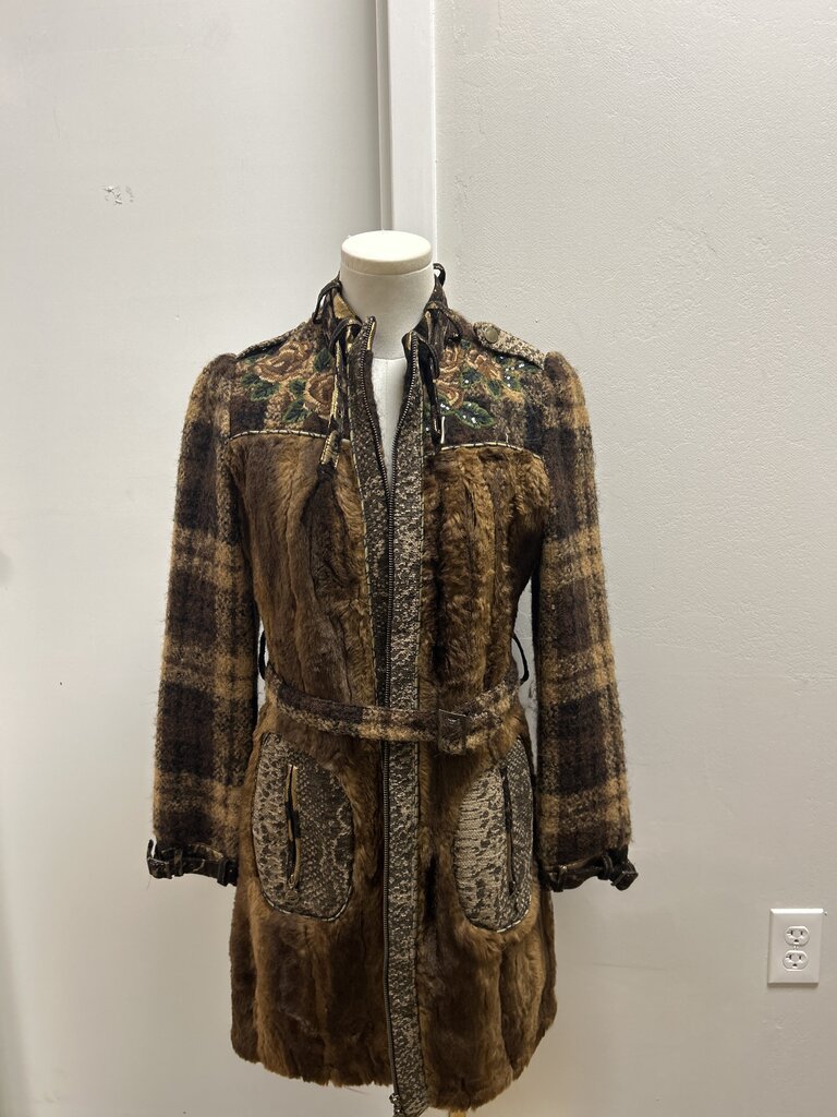 Desigual Brown Tweed Belted Jacket