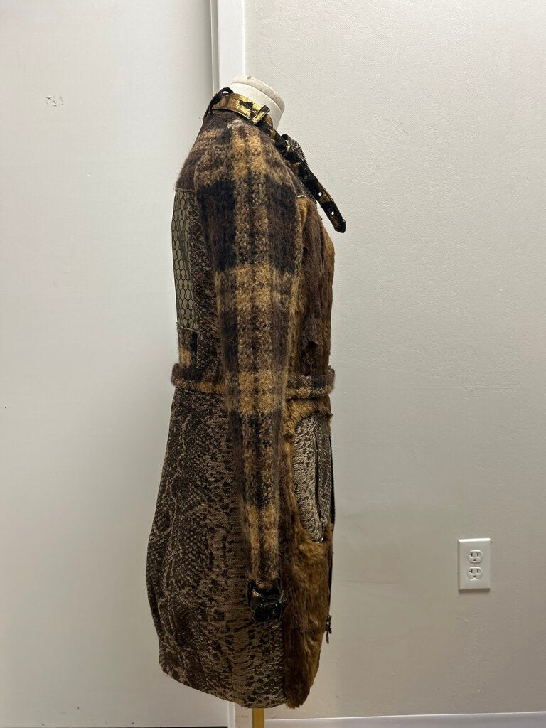 Desigual Brown Tweed Belted Jacket