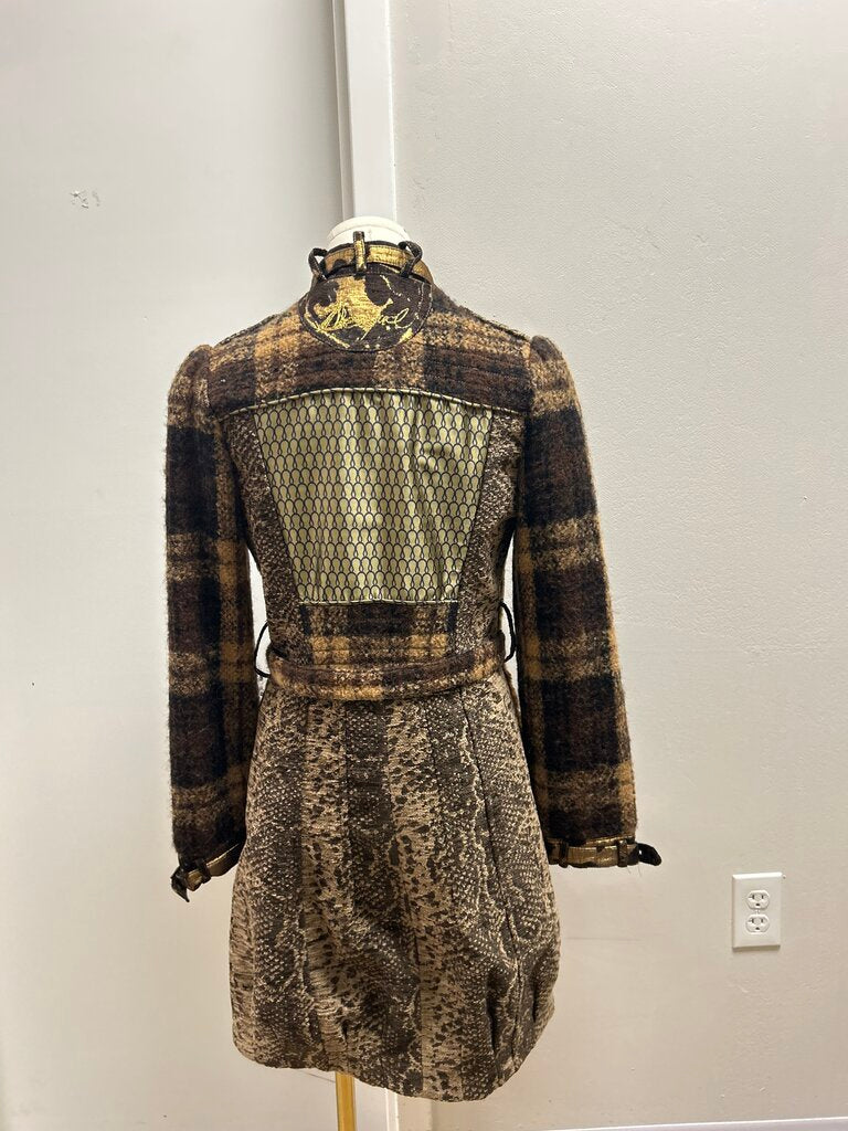 Desigual Brown Tweed Belted Jacket