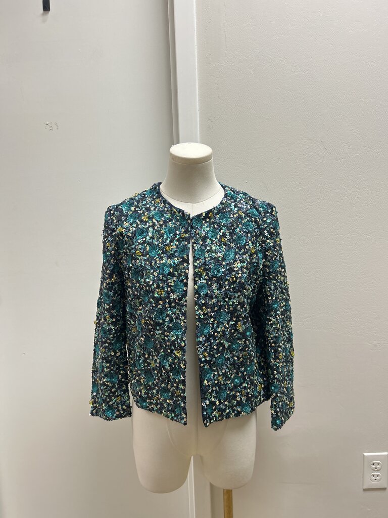 Sezane Teal Multi Embellished Lady Jacket