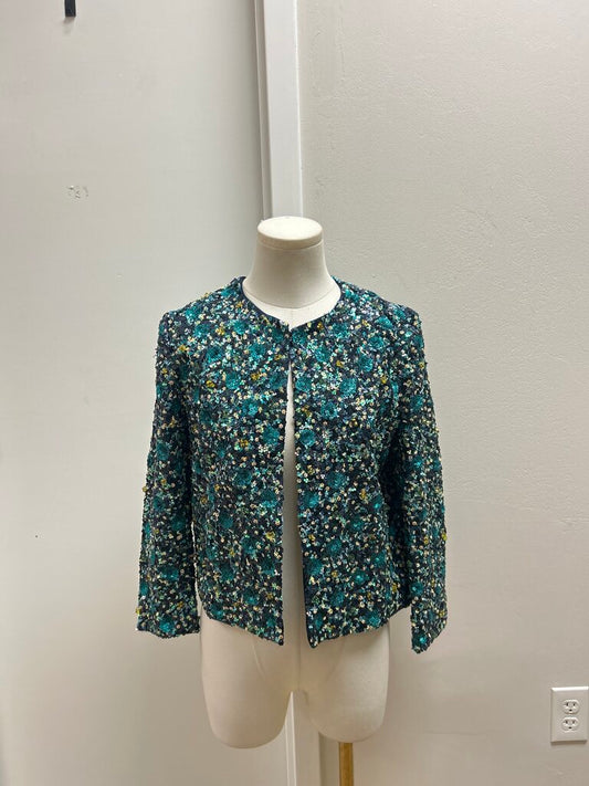 Sezane Teal Multi Embellished Lady Jacket