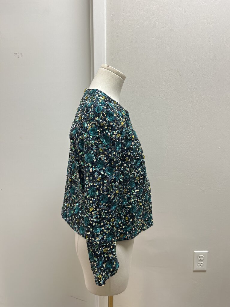 Sezane Teal Multi Embellished Lady Jacket