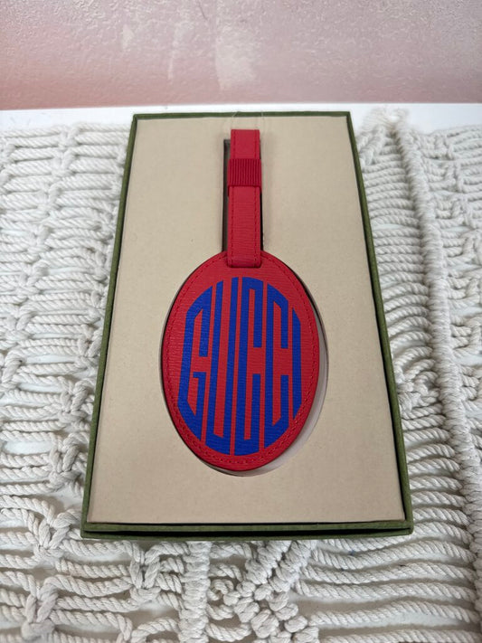 Gucci Red Leather Logo Luggage Tag w/Box