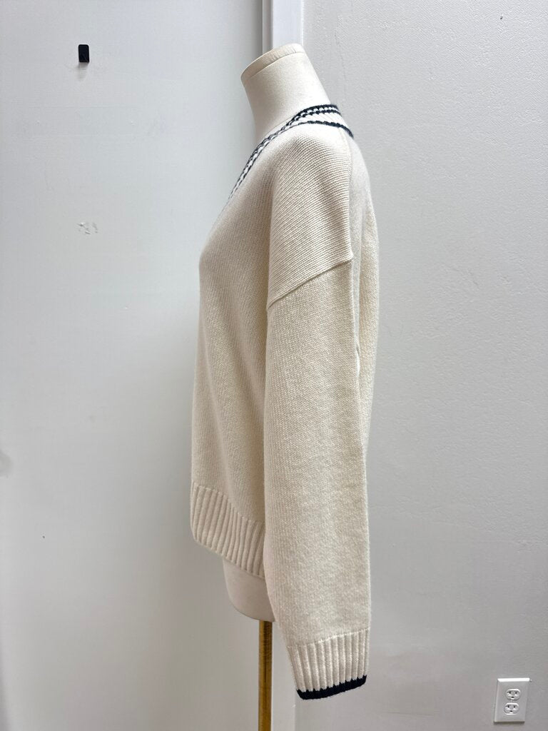 Refromation Cream V-Neck Varsity Sweater