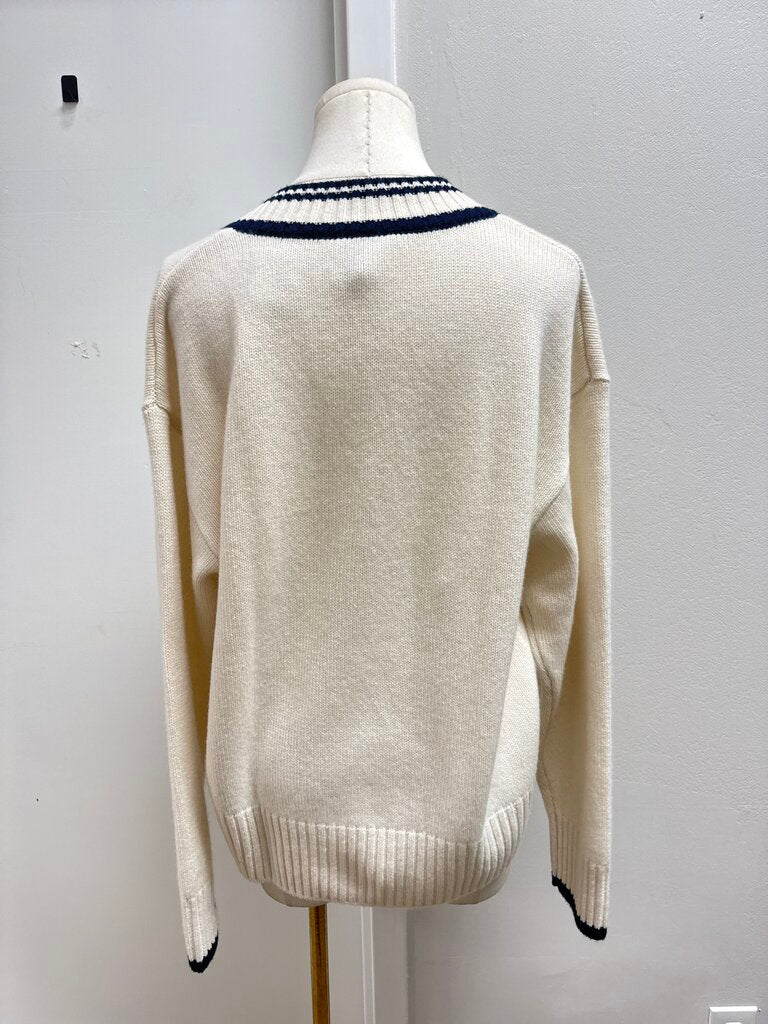 Refromation Cream V-Neck Varsity Sweater