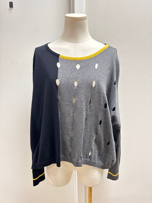 Planet Grey Colorblock Distressed Sweater NWT