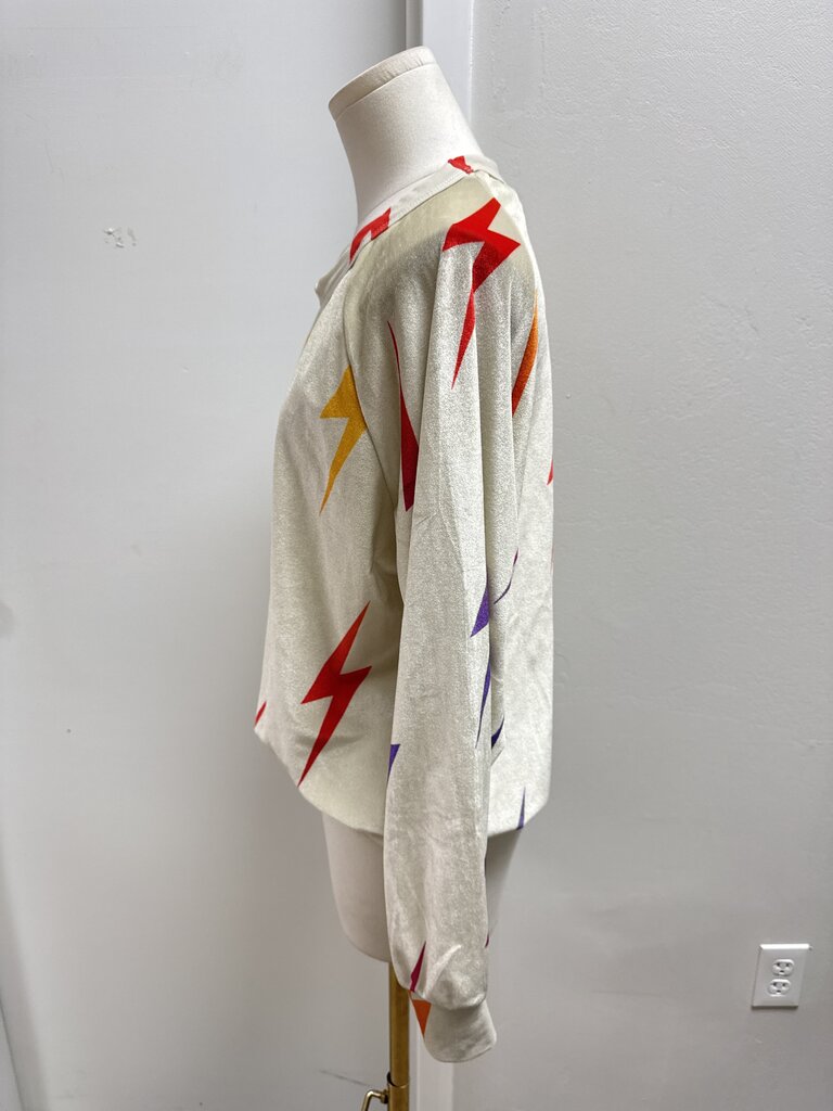 Aviator Nation Cream Lightening Bolt Velour Sweatshirt