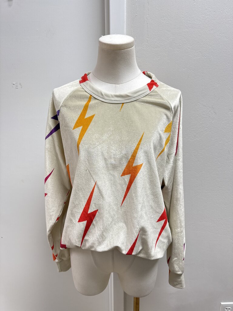 Aviator Nation Cream Lightening Bolt Velour Sweatshirt