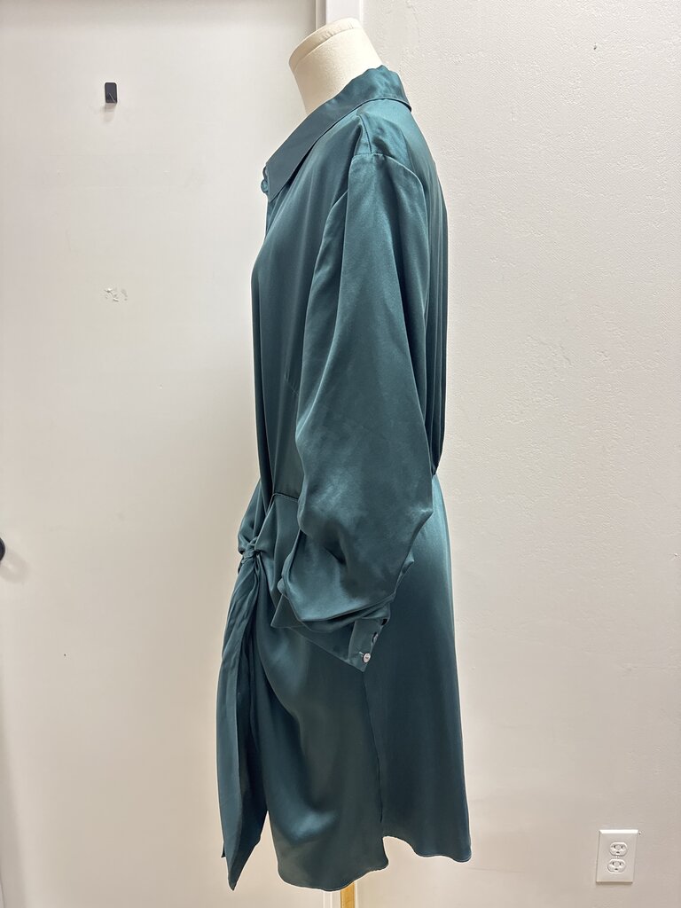 Cinq a Sept Forest Green Sateen Ruched Dress