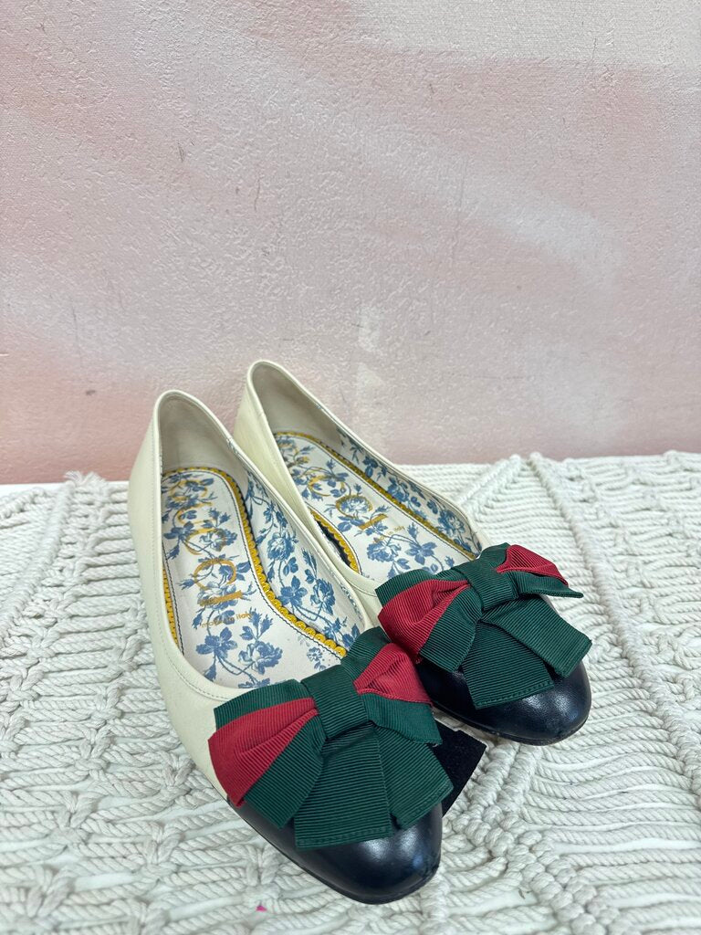 Gucci Cream Cap Toe Grosgrain Ribbon Ballet Flat w/BOx