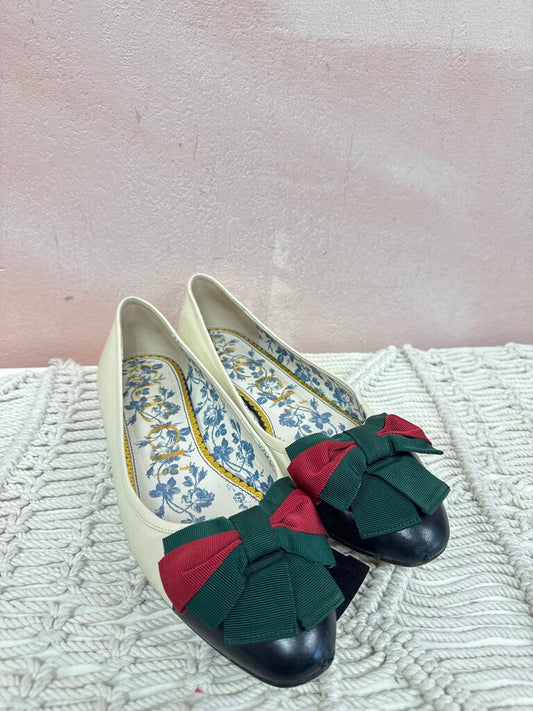 Gucci Cream Cap Toe Grosgrain Ribbon Ballet Flat w/BOx