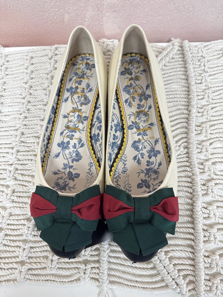 Gucci Cream Cap Toe Grosgrain Ribbon Ballet Flat w/BOx