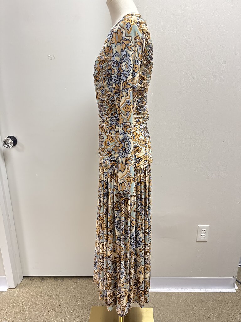 Farm Rio Beige and Blue Print Ruched Maxi Dress