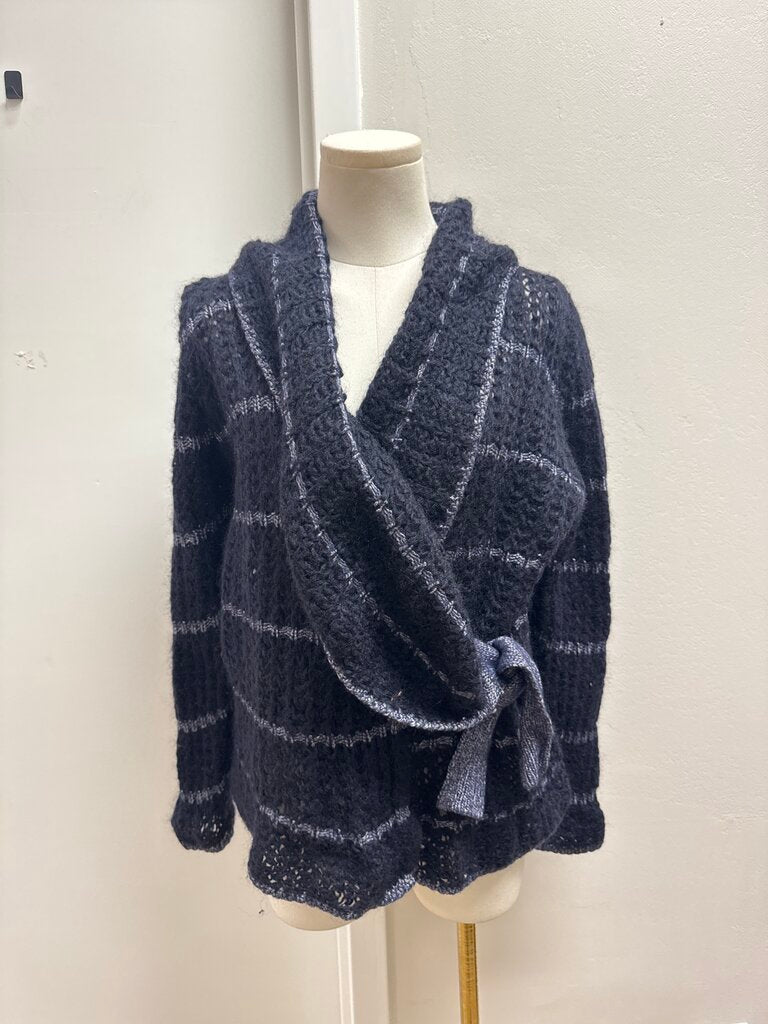 Armani Blue Open Knit Belted Sweater Cardigan
