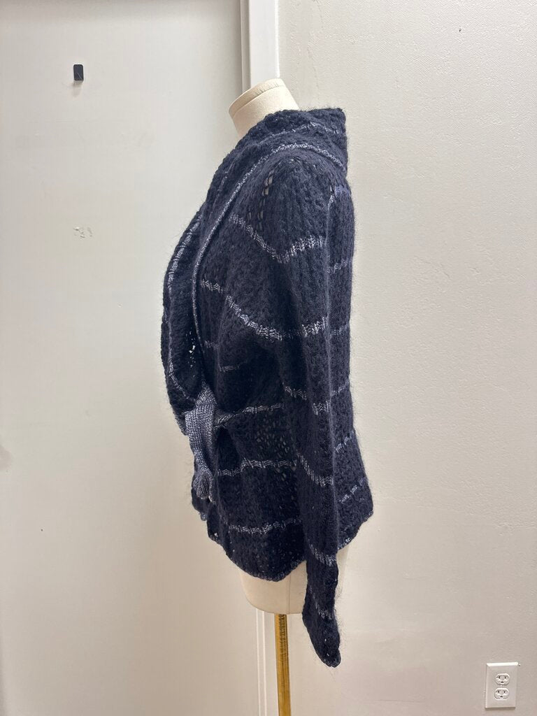 Armani Blue Open Knit Belted Sweater Cardigan