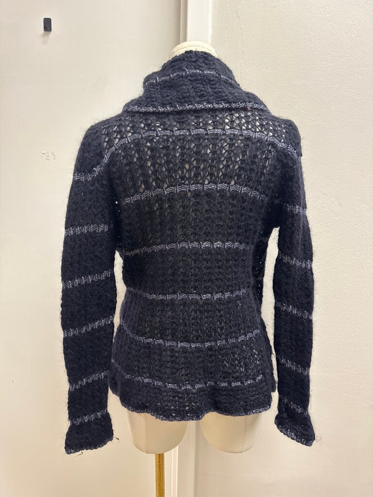 Armani Blue Open Knit Belted Sweater Cardigan