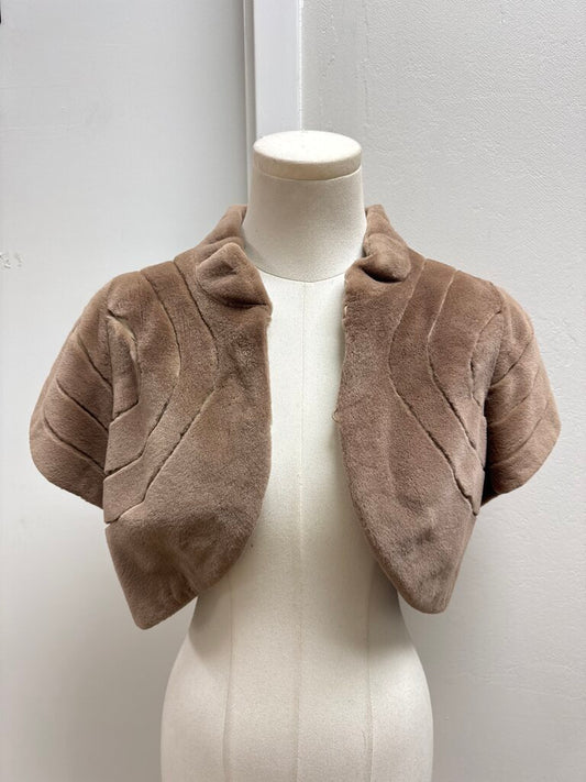 J. Mendel Tan Cropped Bolero Faux Fur Jacket