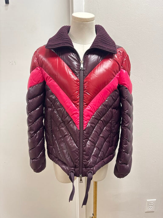 Moncler Maroon Chevron Puffer Coat