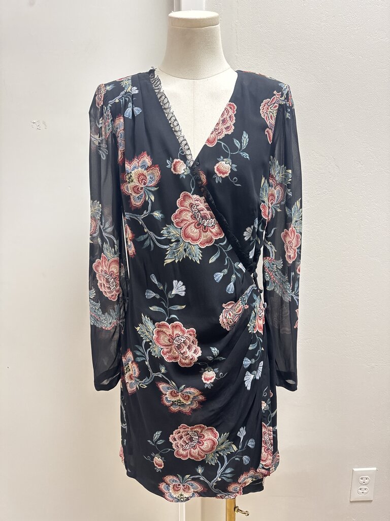 Pinko Black Floral Wrap Dress NWT