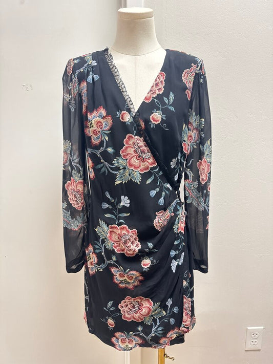 Pinko Black Floral Wrap Dress NWT