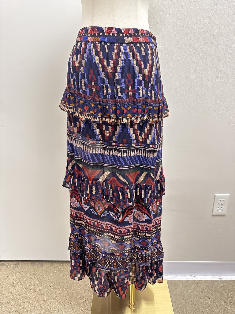 Farm Rio Blue Printed Tiered Maxi Skirt