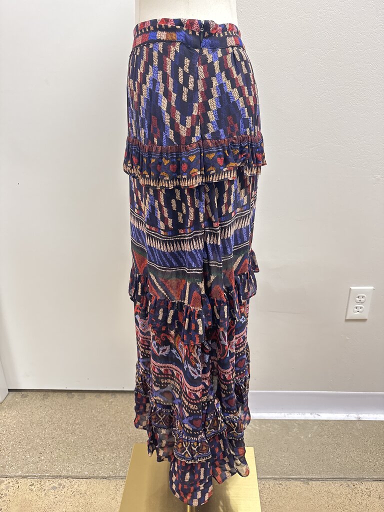 Farm Rio Blue Printed Tiered Maxi Skirt