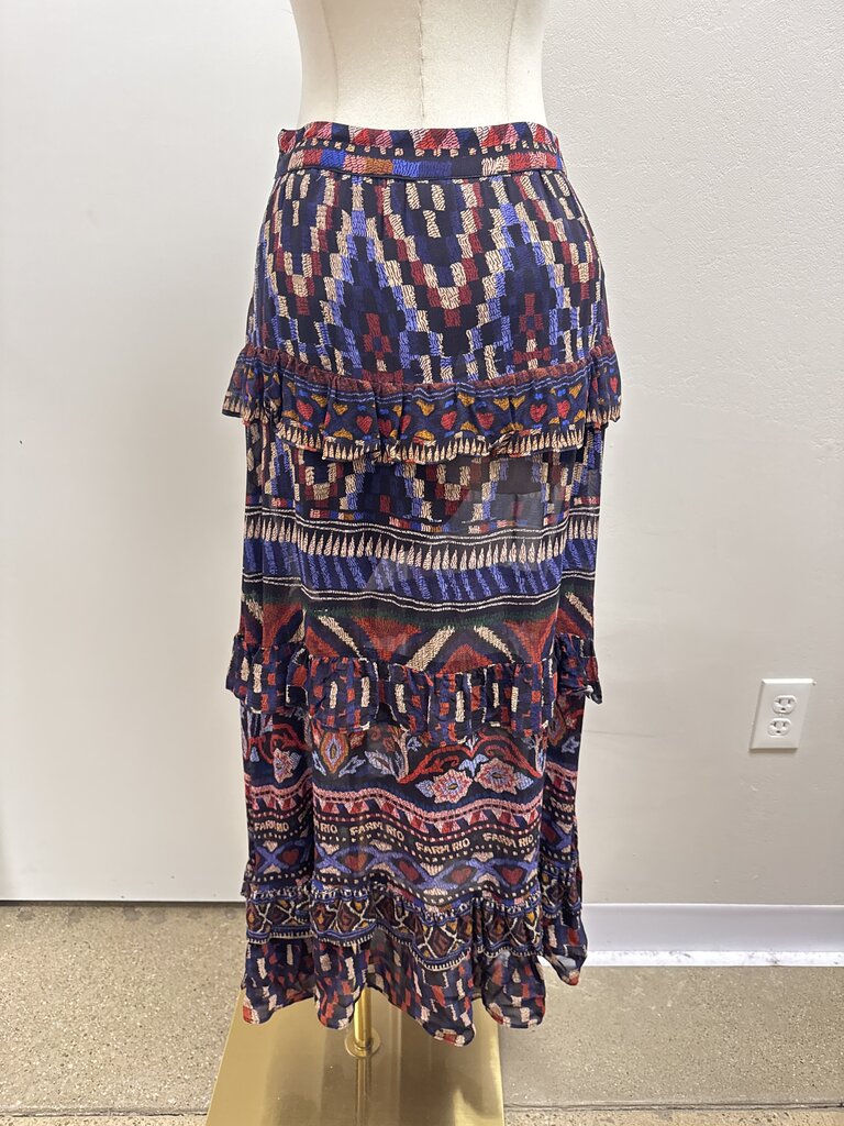 Farm Rio Blue Printed Tiered Maxi Skirt