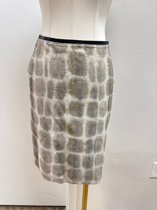 Gianfranco Ferre Beige Faux Fur Animal Print Mini Skirt NWT