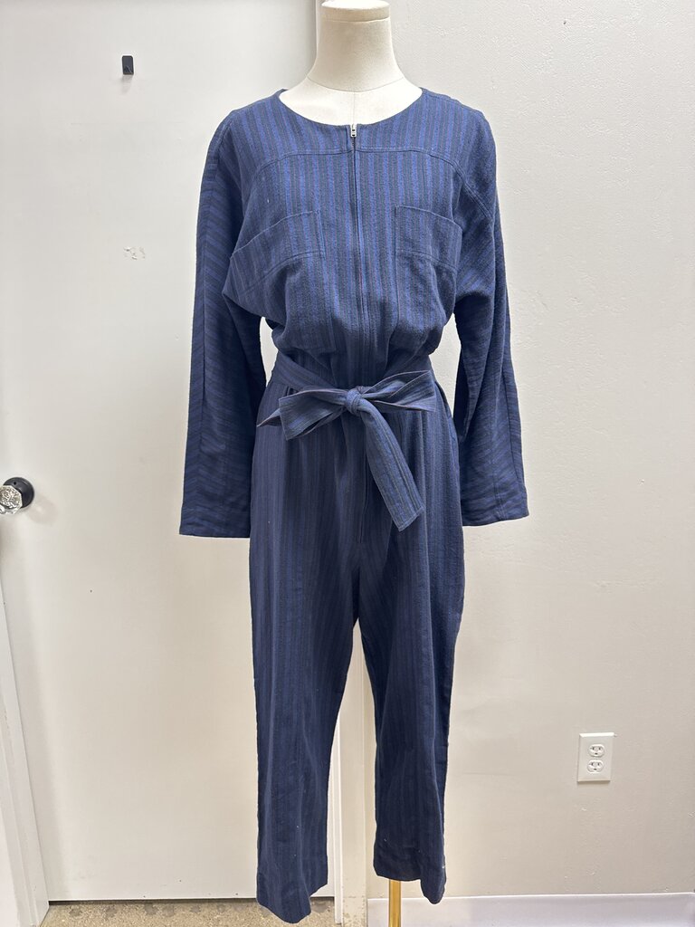 Apiece Apart Blue Striped Belted Jumpsuit