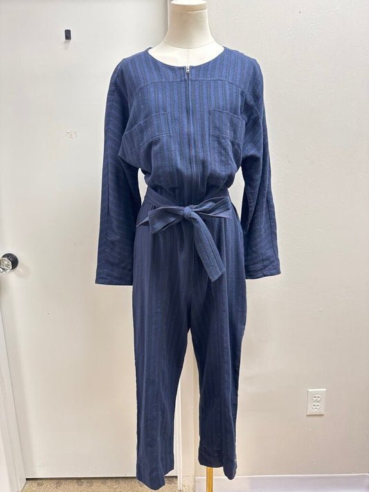 Apiece Apart Blue Striped Belted Jumpsuit