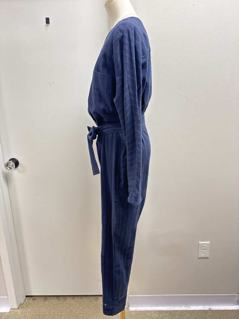 Apiece Apart Blue Striped Belted Jumpsuit