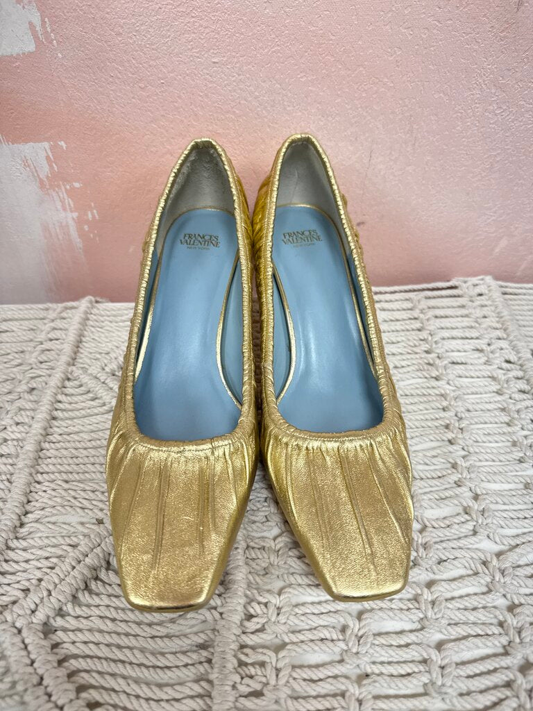 Frances Valentine Gold Ruched Pump