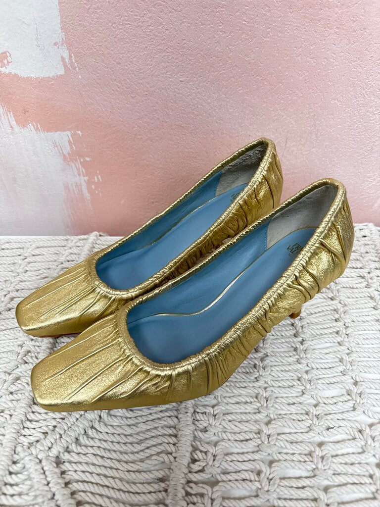 Frances Valentine Gold Ruched Pump