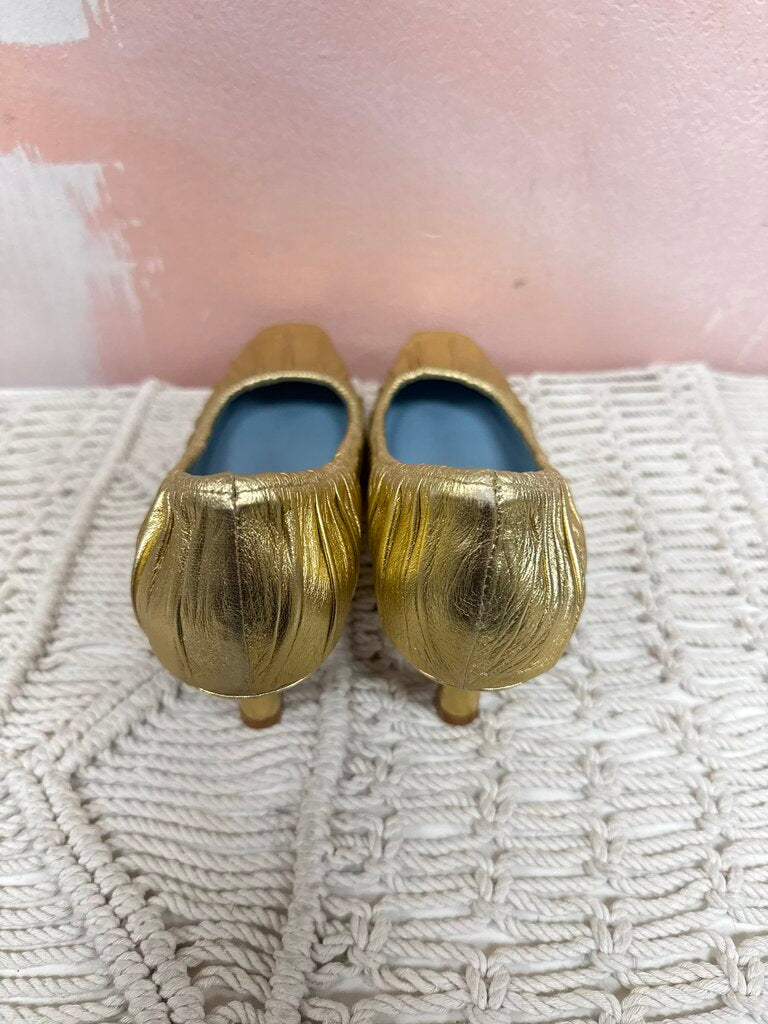 Frances Valentine Gold Ruched Pump