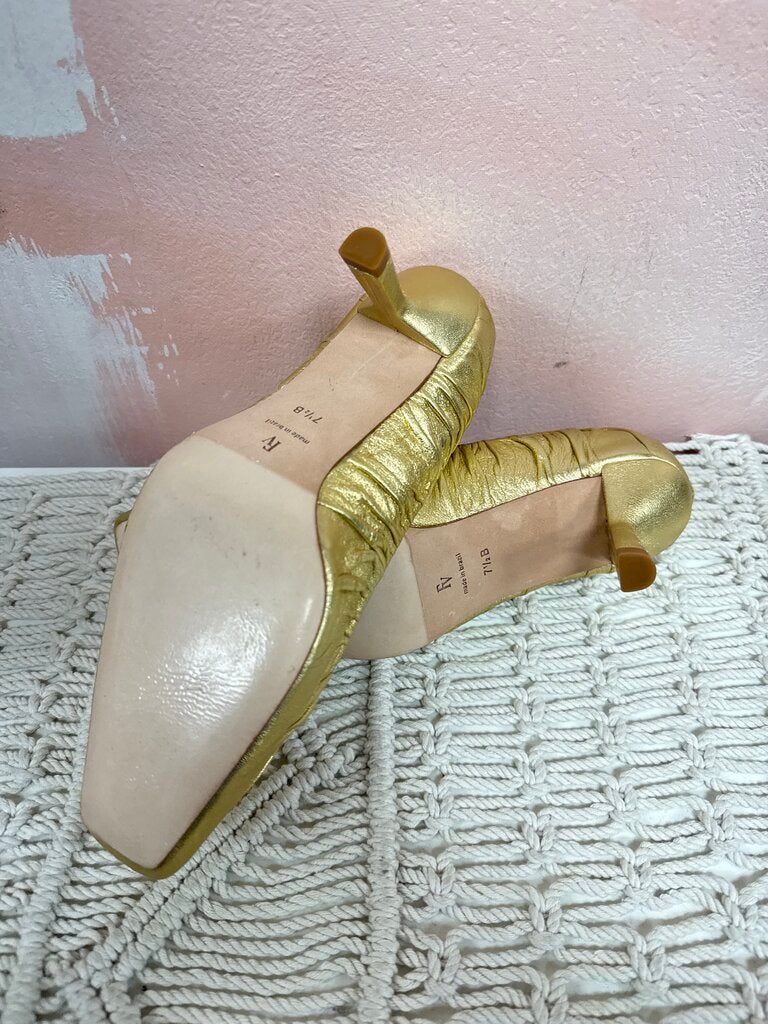 Frances Valentine Gold Ruched Pump