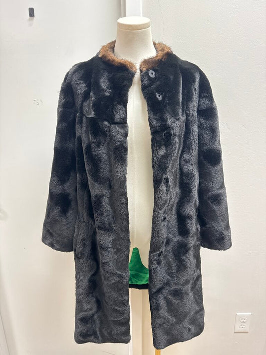 Frances Valentine Black Faux Fur Overcoat NWT