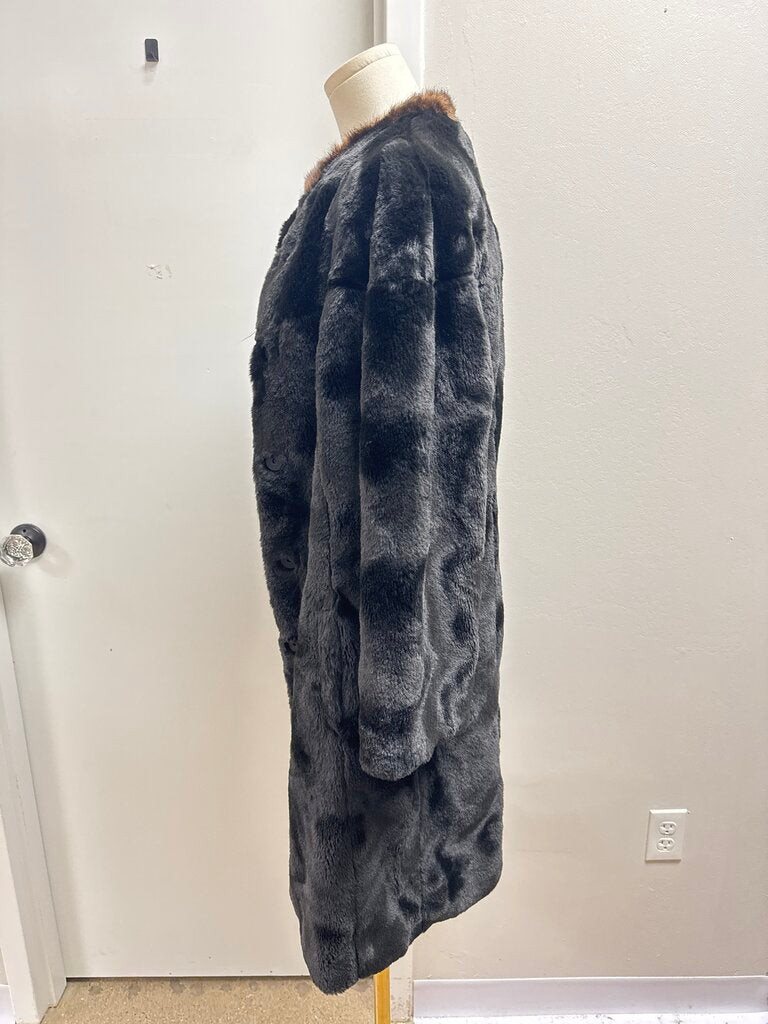 Frances Valentine Black Faux Fur Overcoat NWT