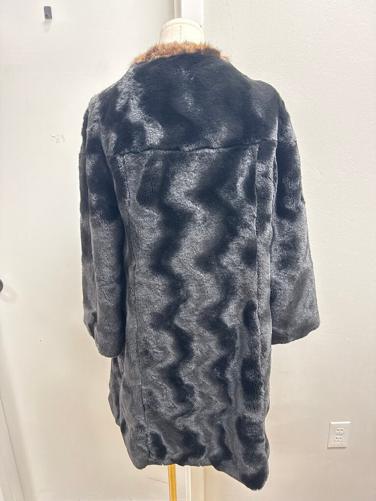 Frances Valentine Black Faux Fur Overcoat NWT