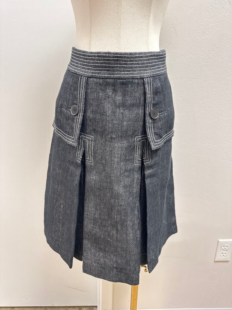 Carolina Herrera Black Canvas Box Pleat Skirt