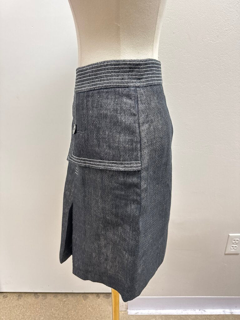 Carolina Herrera Black Canvas Box Pleat Skirt